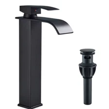 Black Waterfall Bathroom Sink Faucet Single Handle Tall Vessel Mixer Taps Drain