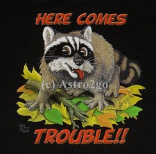 HERE COMES TROUBLE -Raccoons Racoons Bandit Animals Nature Kids T shirt XS-L