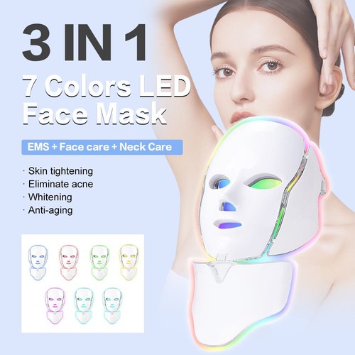 7 Farben LED Licht Photon Gesicht Hals Maske Verjüngung Haut Gesichtstherapie Falten - Bild 1 von 23