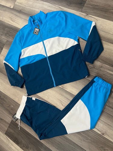 PUMA MEN'S CLYDE BASKETBALL 2 PIECE TRACKSUIT LIGHTWEIGHT COLOR BLUE WHITE 2XL - Picture 3 of 20