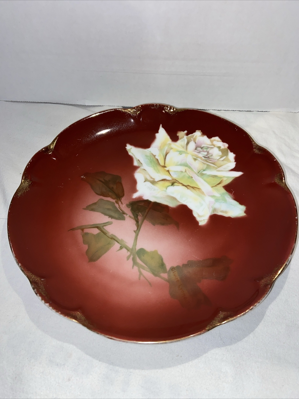 Antique Charlotte Yellow Rose Mauve Plate Gold Trim JHR Bavaria 8” Hand painted