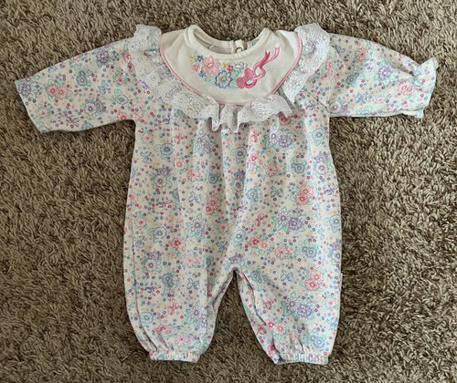 Vintage 90s Baby Girl Healthtex Footless Sleeper Floral Pajamas sz 0-5 MO