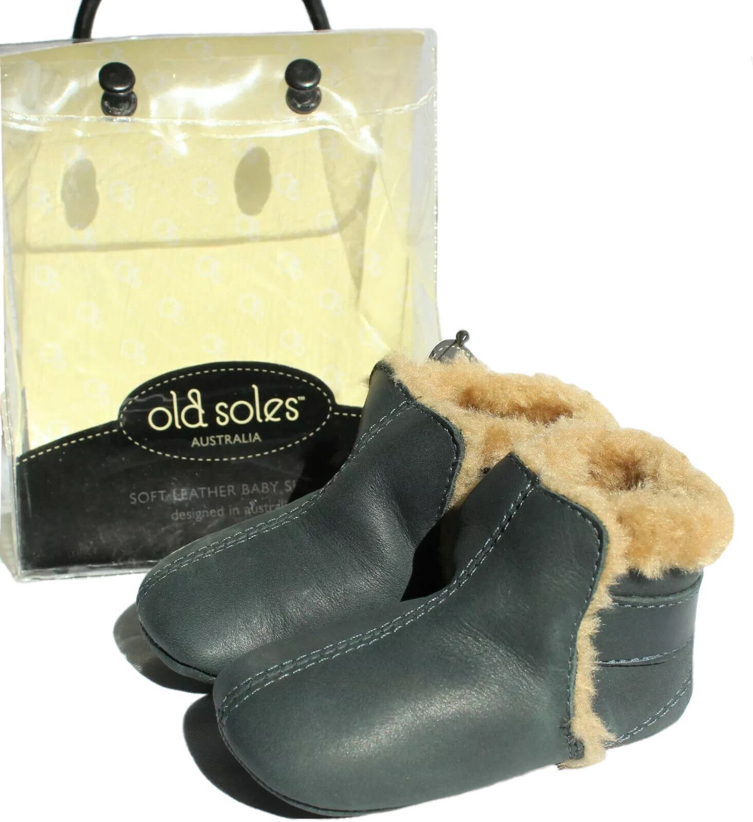 Old Soles Leather Baby Size 2 (3-6M) Polar Boots Distressed Navy Blue Faux Fur