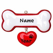 Personalized Dog Bone with Heart Christmas Hanging Tree Ornament HOLIDAY GIFT