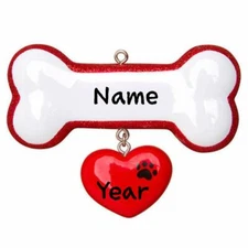 Personalized Dog Bone with Heart Christmas Hanging Tree Ornament HOLIDAY GIFT