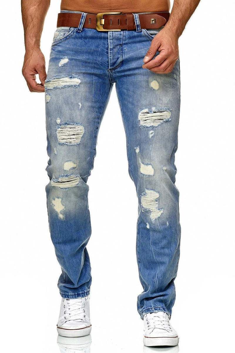Men's Jeans Denim Jeans Trousers Destroyed Regular Fit Blue Used Redbridge