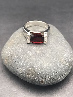 ECHTER GRANAT MIT WEISSTOPAS RING 925 STERLINGSILBER SCHNELLER KOSTENLOSER VERSAND 