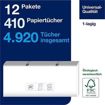 Tork PeakServe Endlos-Papierhandtücher H5 – 12 X 410 Tücher, Komprimiert, Universal-Qualität, Weiß – Für Stark Frequentierte Waschräume