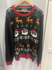 Ugly Christmas Sweater Size L Santa, Reindeer, Trees, Snowflakes