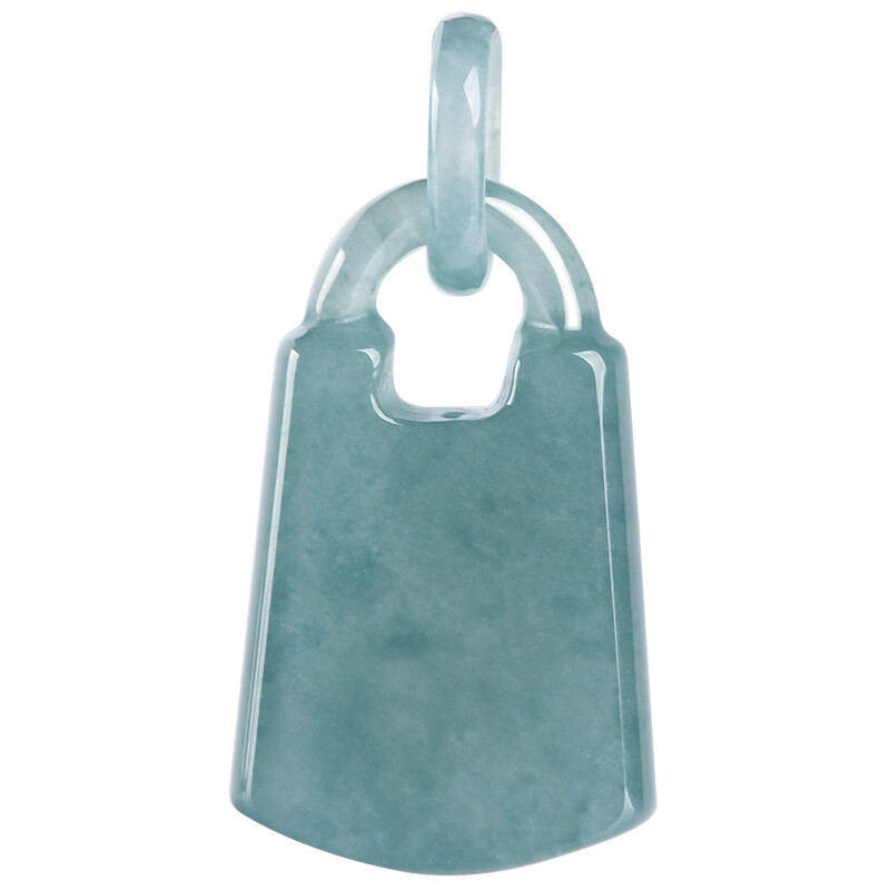 Certified Natural Blue Water Jade Pendant Lock Necklace