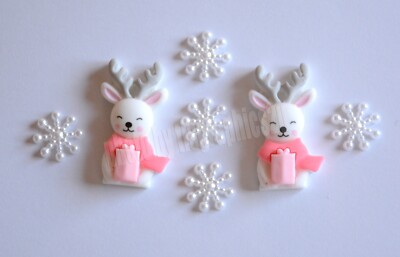 Winter Theme FLAT BACK Craft Embellishments / Glitter Snowflakes ~ Deer