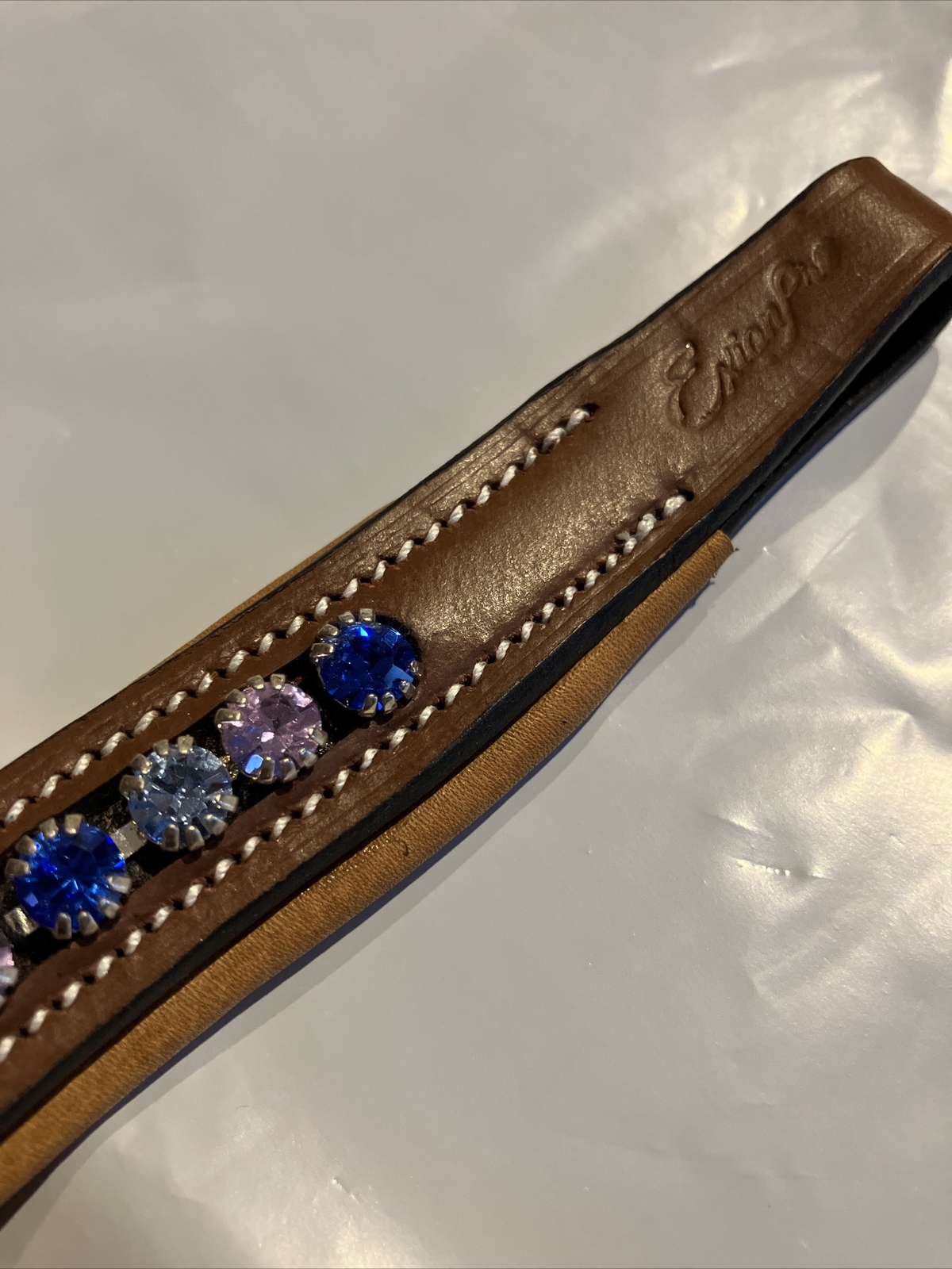 ExionPro Curved Padded Crystal Decorated Tan leather Browband Bling - Full