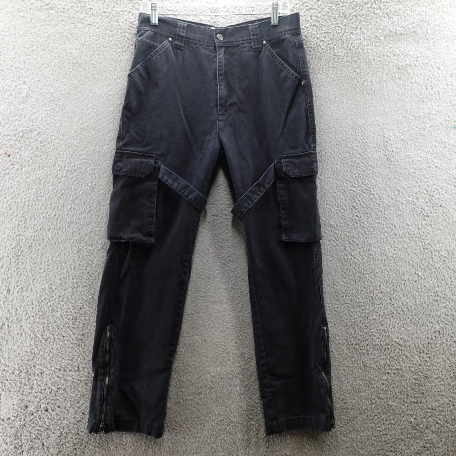 Standard Cloth Men’s Utility Cargo Pants Black Medium Zip Hem Pockets Cotton