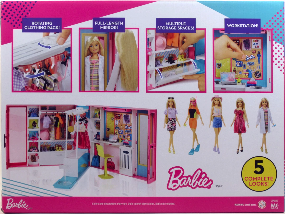 Barbie Dream Closet Playset with 30+ Clothes and Accessories, Mirror and  Desk