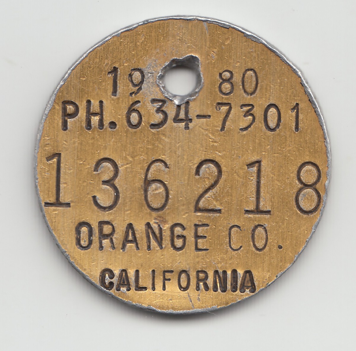 Dog tax rabies vaccination pet license token tag 1980 Orange