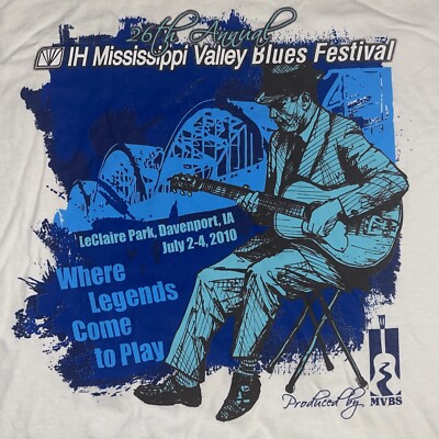 Vtg 2010 Mississippi Valley Blues Fest White T Shirt Sz M Davenport IA FREE SHIP