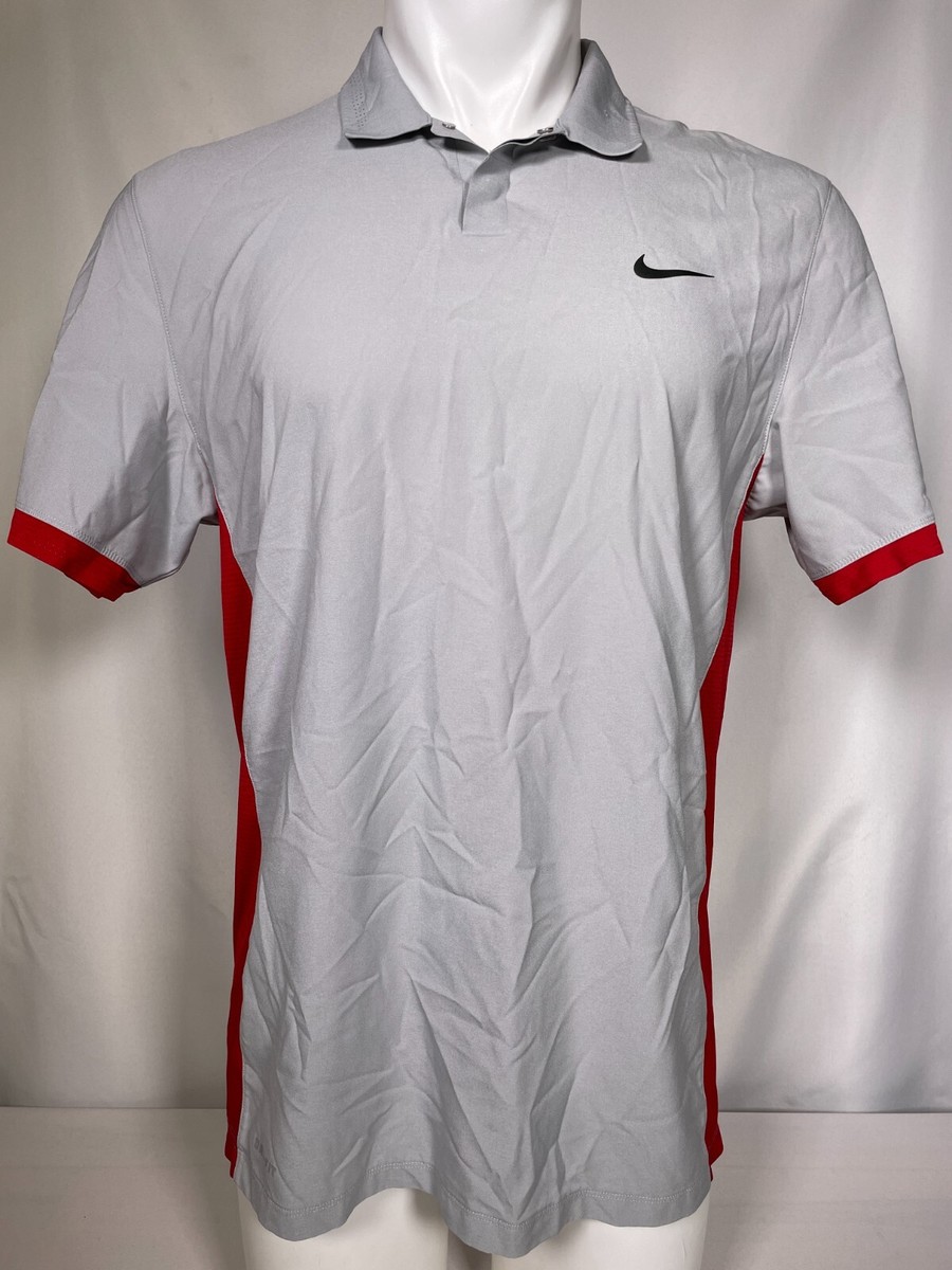 Nike x Tiger Woods Collection Dri-Fit Elite Cool Gray/Red Polo Men's MEDIUM