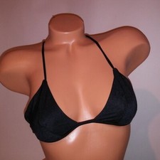 Victoria Secret Swim Bikini Top XS Solid Black Shimmer X Back String Tie