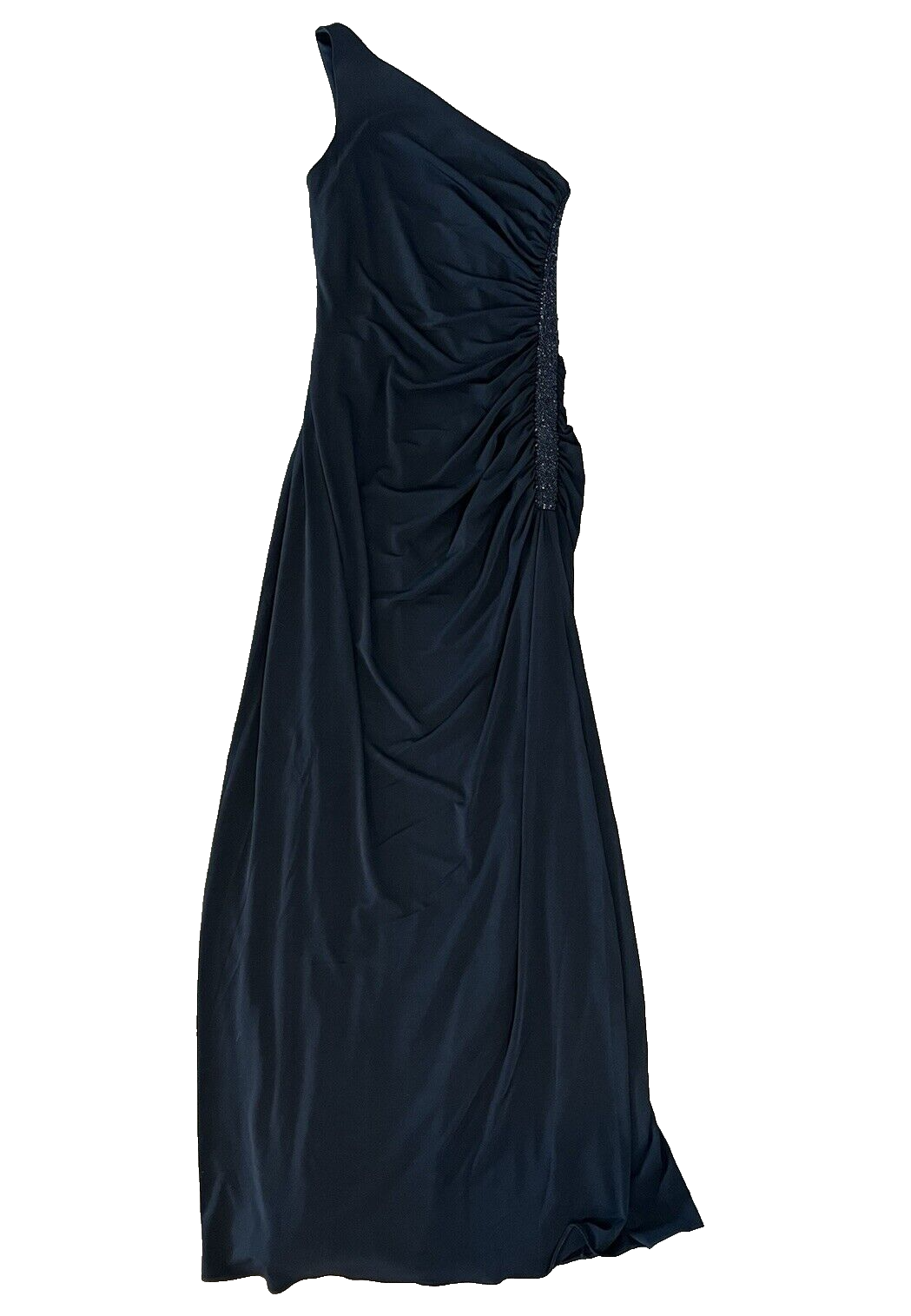 LAUNDRY Dress by SHELLI SEGAL ELEGANT Black Beaded One Shoulder Ruched Maxi 6