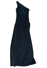 LAUNDRY Dress by SHELLI SEGAL ELEGANT Black Beaded One Shoulder Ruched Maxi 6