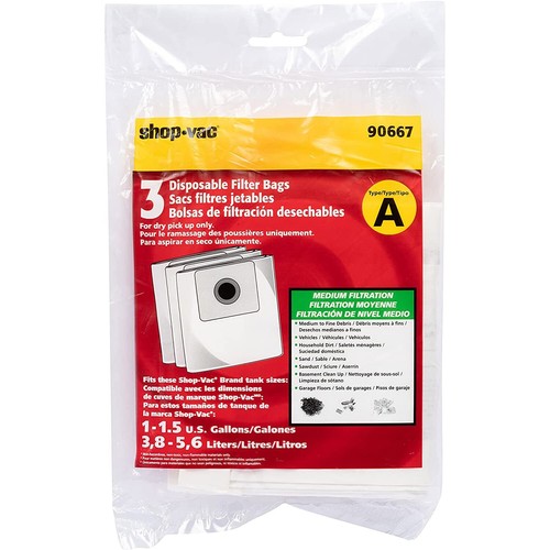 Fits For Shop Vac Type A, QAS60 Vacuum 1.5 Gallon Paper Bags 3pk