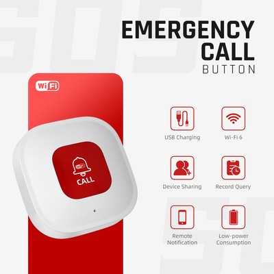 Tuya WiFi SOS Call Button Wireless Emergency Elderly Caregiver Pager App Control