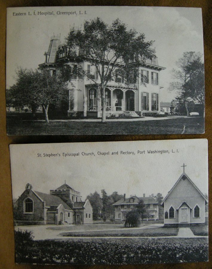 Centre Moriches, Long Island, NY. (2 Cards) c1910. Hospital & Church