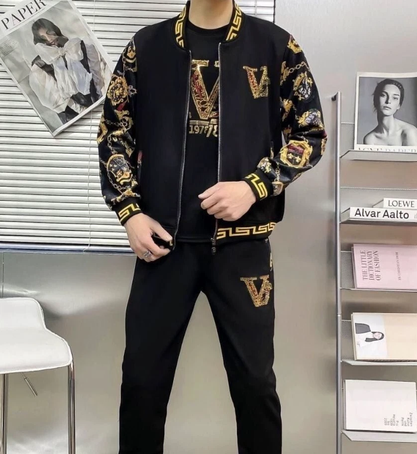 Nuevo Conjunto de Moda de Estrás de Lujo para Hombres Sudadera con Capucha y Pantalones Traje de Alta Calidad Foto 2 de 4