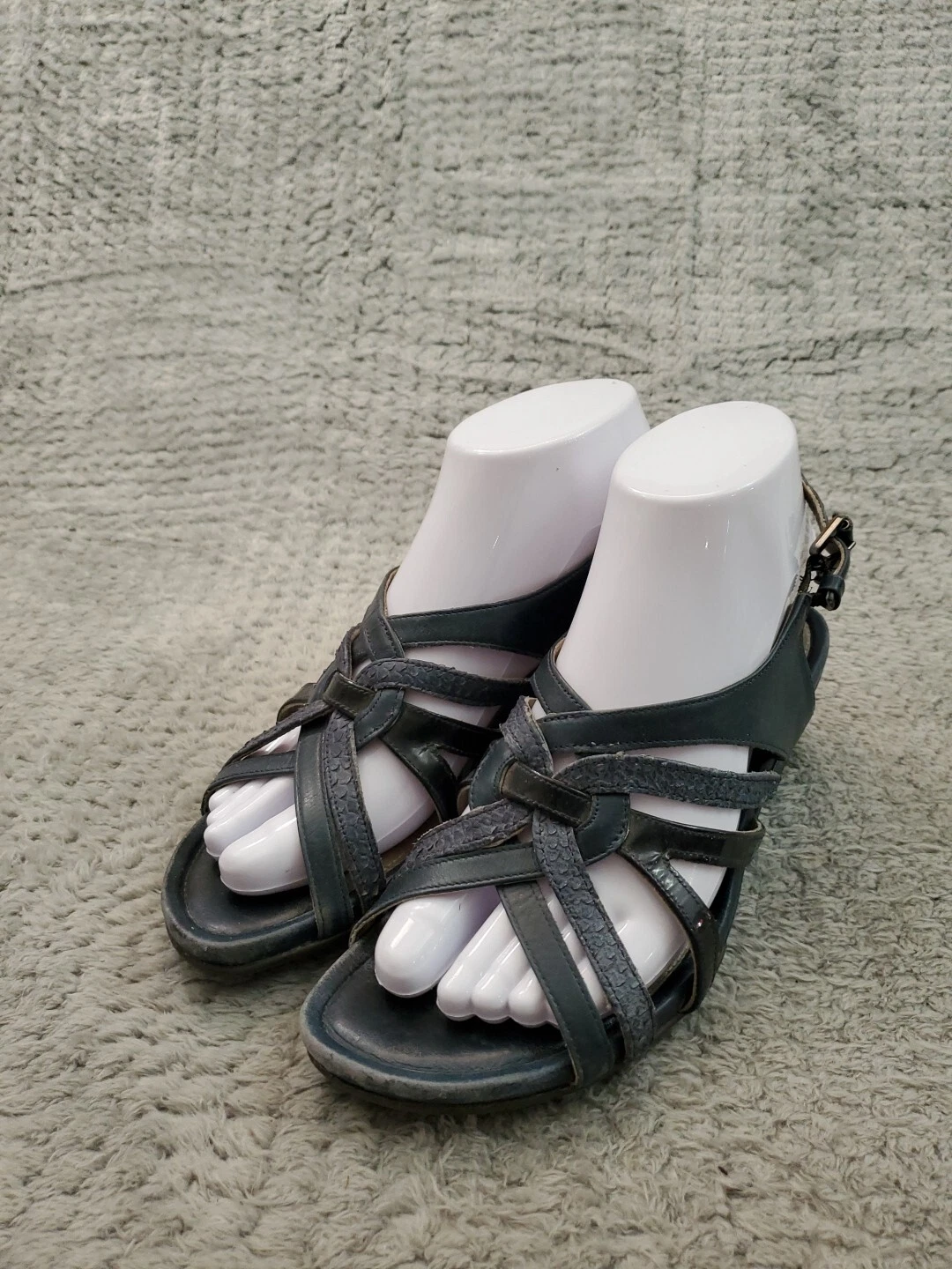 Sandali donna ECCO zeppa tacco taglia 36 EU 5 5 US blu pelle cinturino slingback