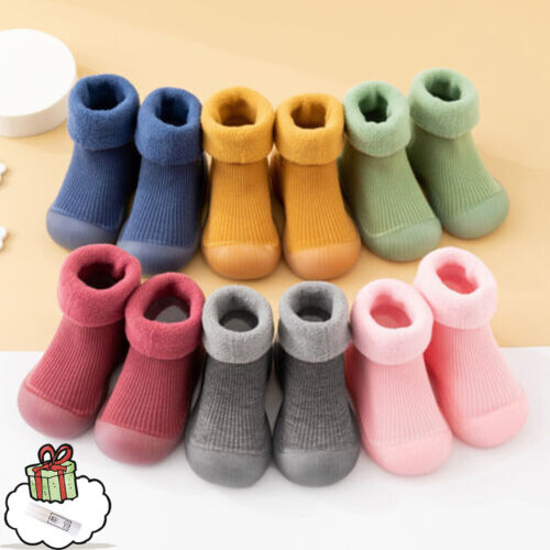 Toddler Baby Boys Girls Solid Warm Knit Soft Sole Rubber Shoes Socks Slipper