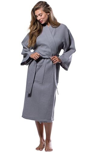 Lightweight Full-Length Robes For Women Waffle Kimono Bathrobe - One Size Gray - Picture 6 of 7