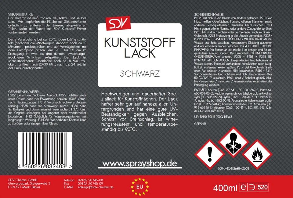 KUNSTSTOFFLACK SPRAY Schwarz 3x 400ml  Kunststoff Farbe  Stoßstangenlack schwarz - Bild 2 von 2