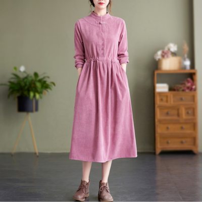 knee length dresses for ladies Neutral Corduroy Midi Dress – Mint Velvet