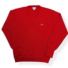 Vintage IZOD Lacoste Sweater Men  s XL Red Grandpa V Neck Cotton Made in USA 80s