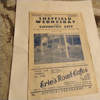 Sheffield Wednesday v Coventry City Football Programme 22/4/1950.