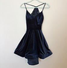B. Darlin Navy Velvet Glitter Lace Back Fit & Flare Dress Size 0 from Dillards