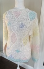 Vintage 1980s Margules Pastel Hand Knit Grandma Chunky Cozy Sweater Large