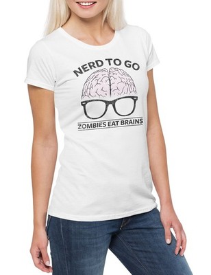Nerd To Go Damen T-Shirt Zombie Zombies Brain Glasses Brille Glasses Gehirn Geek