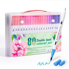 80 Colors Markers for Adult Coloring Books No Bleeding - Dual Tip Water Based...