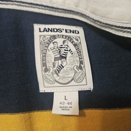 Camisa de rugby Lands End para hombre talla grande 42-44 azul amarillo blanco algodón a rayas - Imagen 3 de 7