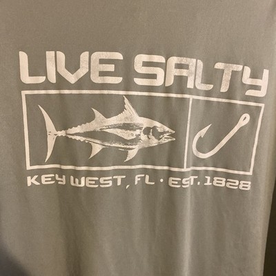 Live Salty Key West Florida Gray Hooded Tee Sz Med Momentum Comfort Gear 50+ UV