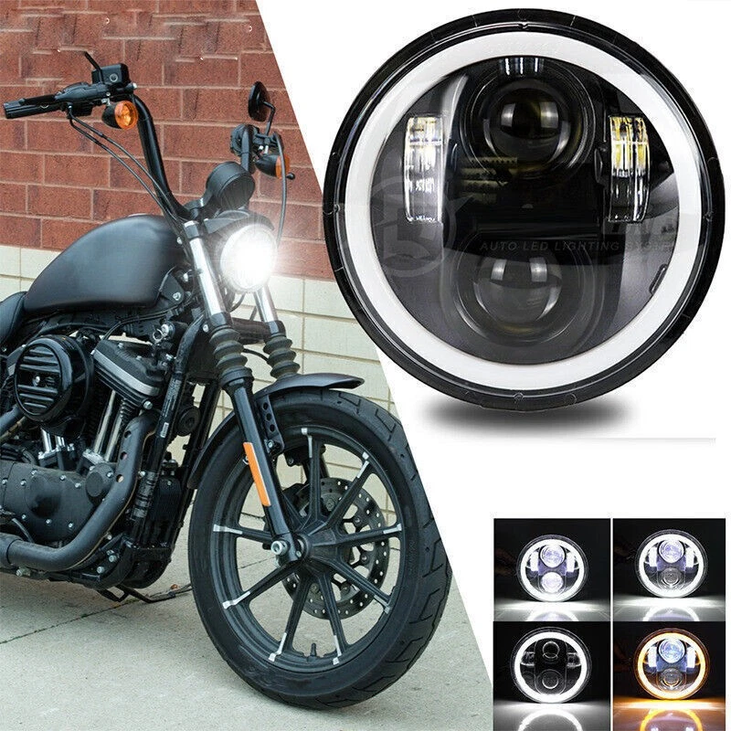 Farol de LED para motocicleta de 7 polegadas compatível com halo para Harley Davidson Touring Sportster - Imagem 2 de 4