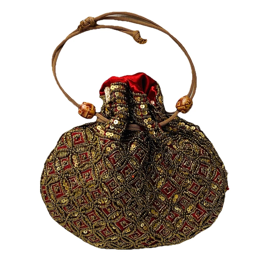 Bolso Cartera Mujer Pochette Flapper Lentejuelas Rojo Dorado Todo Gatsby Roaring Años 20’s Foto 2 de 4