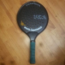 Vtg Viking Athletics GSM Platform Tennis Paddle Black White Lightning USA Made