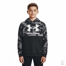 Under Armour Youth Medium Black Gray Camo Loose Fleece Pocket Pullover Hoodie