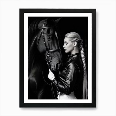 Monochromatic Photo Woman In Equest Framed Wall Art Poster Canvas Print Picture