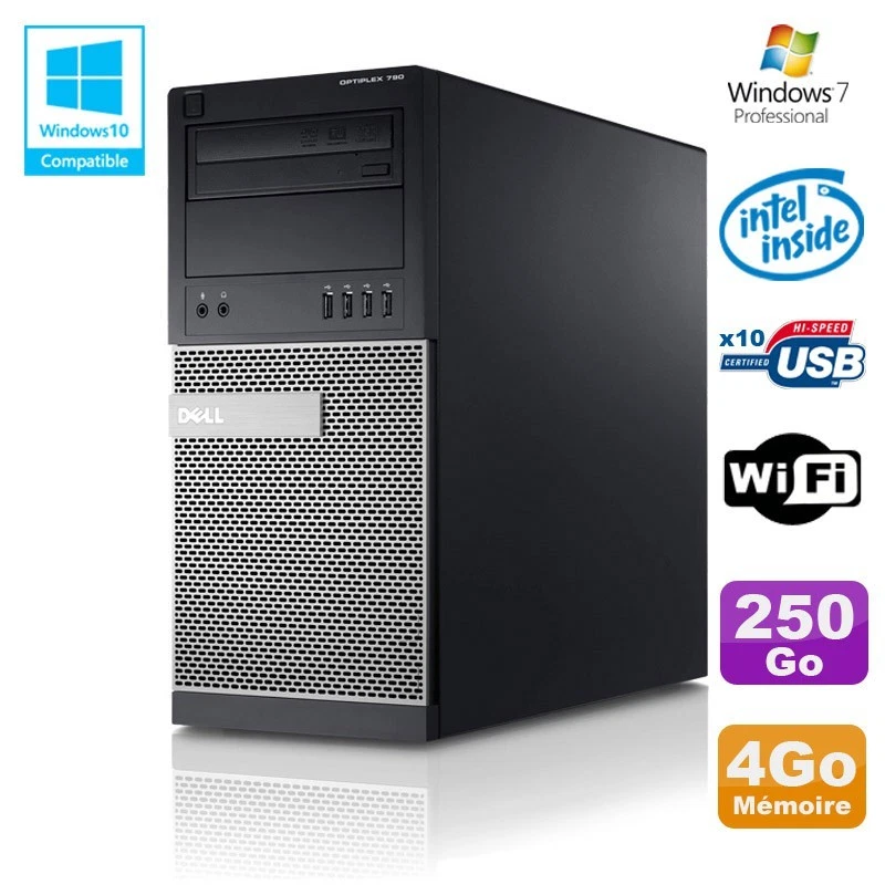 PC Tour Dell Optiplex 790 Intel G630 2,7Ghz 4Go Disque 250Go DVD WIFI Win 7 - Photo 1/1