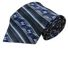 David Taylor Mens Geometric Patterned Blue  Gray Polyester Necktie