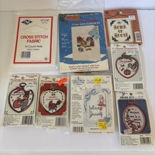Vtg Lot Of 7 Beginners Cross Stitch Kits Embroidery Sealed Kits Plus Fabric New