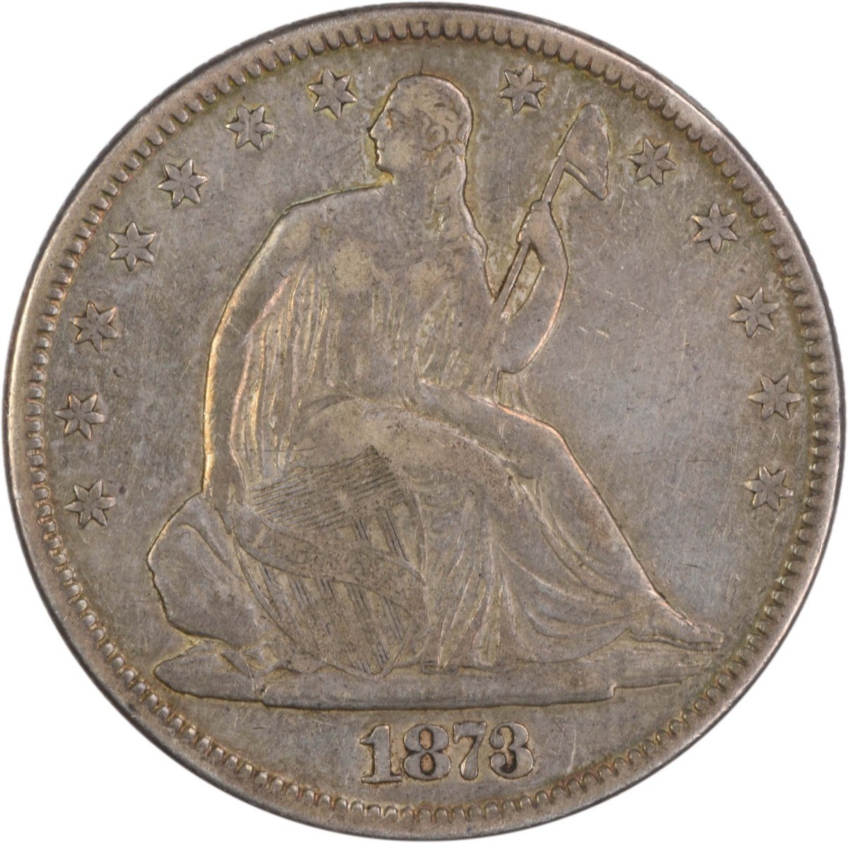 1873 Liberty Seated Silver Half Dollar Closed 3 VF Uncertified